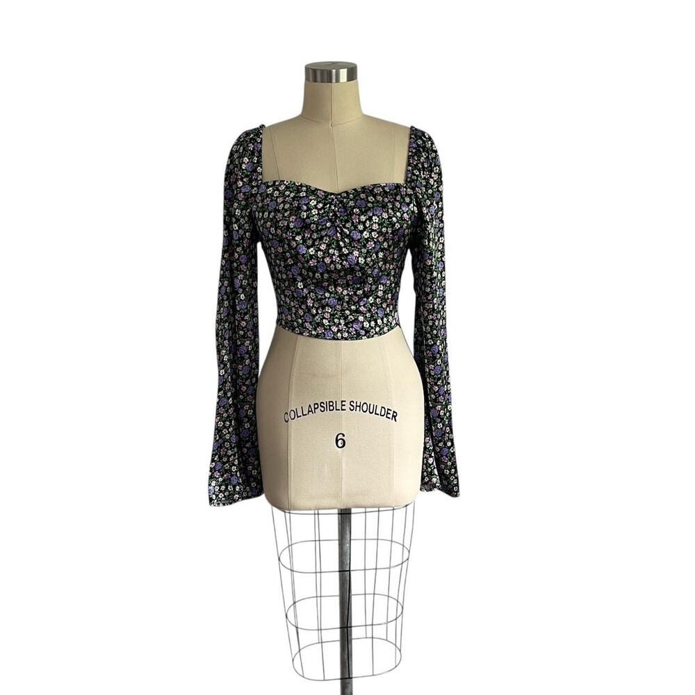 Top Shop Black Satin Floral Blouse: Y2K, Modern